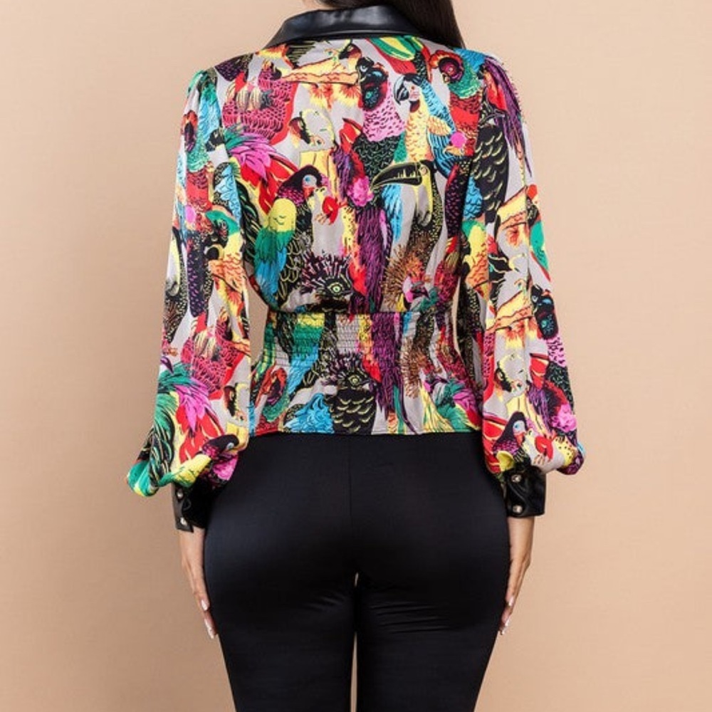 NWT Printed Multi color Sleeve blouse top - Picture 4 of 4